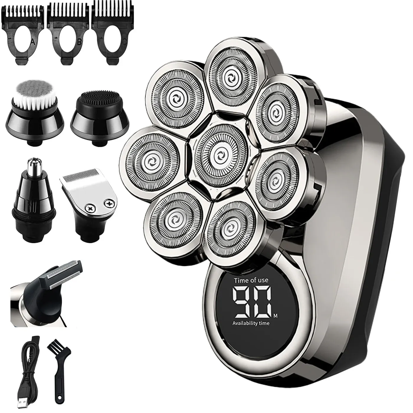 Blades LED Dowód Electric Razor Men 6in1 Głowa Słowawcy Upgrade Skull Razor Bald Head Grovers Zestaw do pielęgnacji 8heads 4D Zestaw do golenia