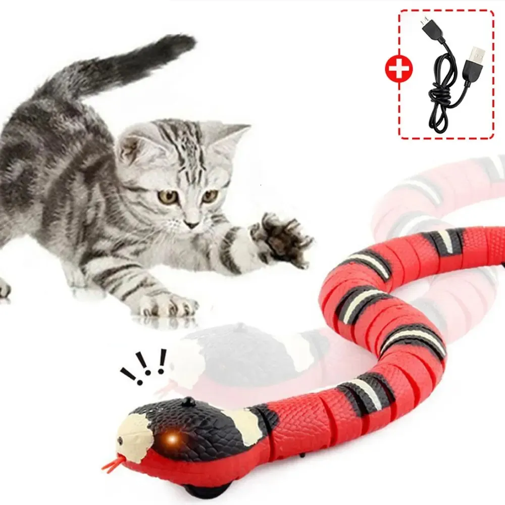 Smart Sensing Cat Toys Interactive Automatic Eletronic Snake Teaser Indoor Play Kitten Toy USB Laddningsbar för katter 240410