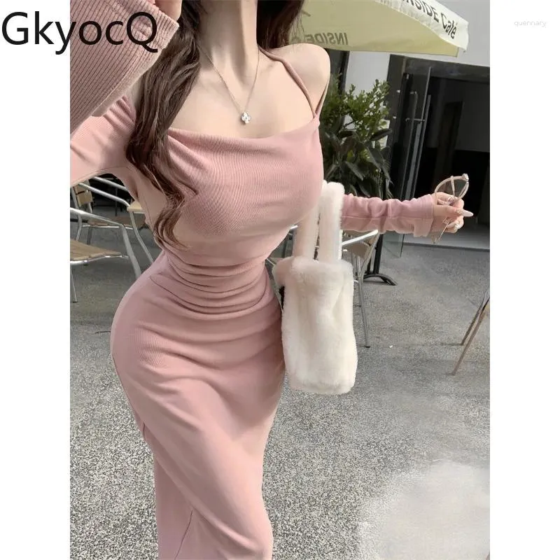 Casual Dresses GkyocQ Sexy Women's Dress Square Neck Solid Long Sleeve Knitted Vintage Slim Fit Girls Skirts Autumn Female Clothes