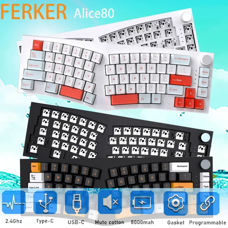 Contrôles Feker Alice80 Alice 80 via mécanique swap chaud Hotswap 68 Clavier South Lighting PBT Keycap Gateron Panda Matcha Interrupteur Kit