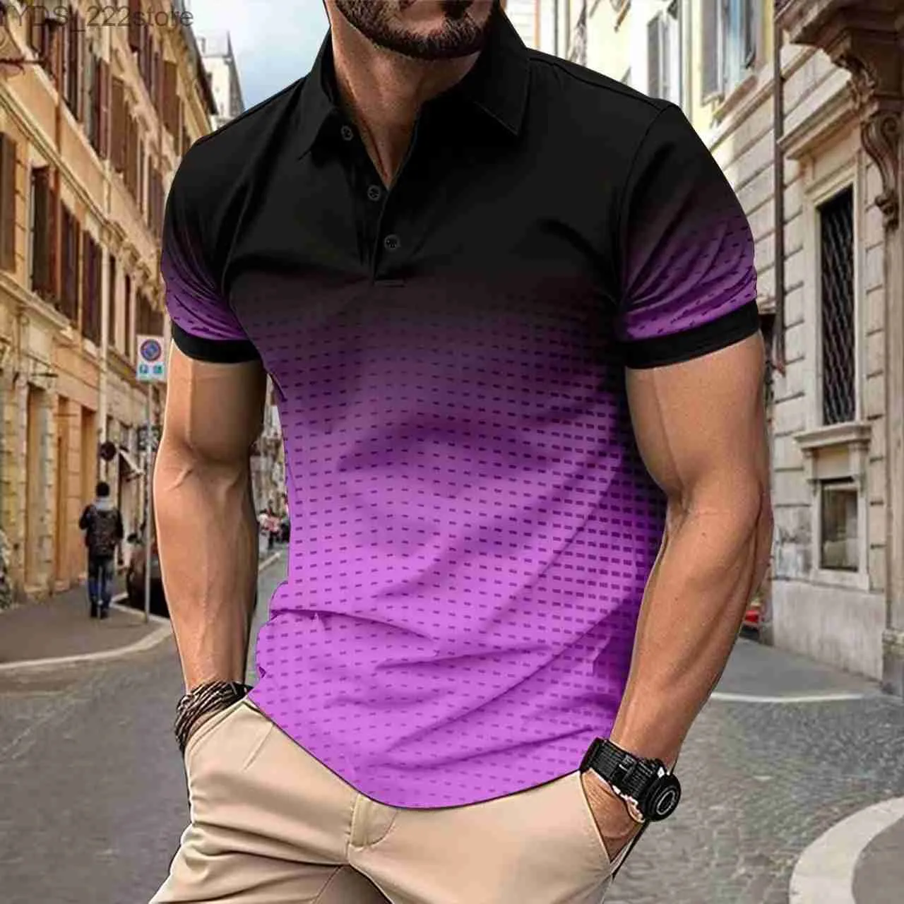 Men's Shirts Summer Mens Short sleeved Sweater New Gradient Shirt Collar Breathable Camping Top yq240422