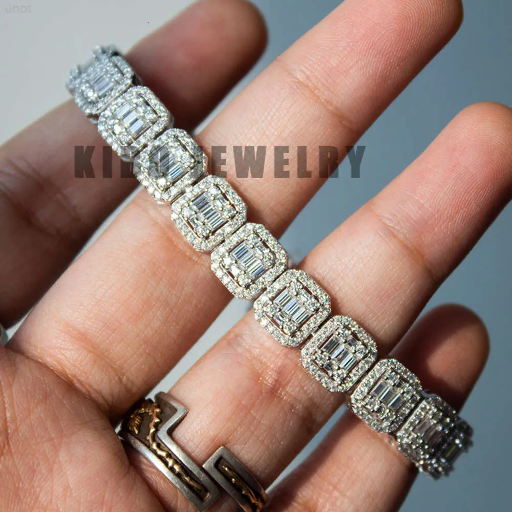 Iced Out Chain Gold Plated Hip Hop Jewelry 925 Silver Moissanite Diamond Iced Out Vvs Baguette Cut Clustered Tennis Bracelet