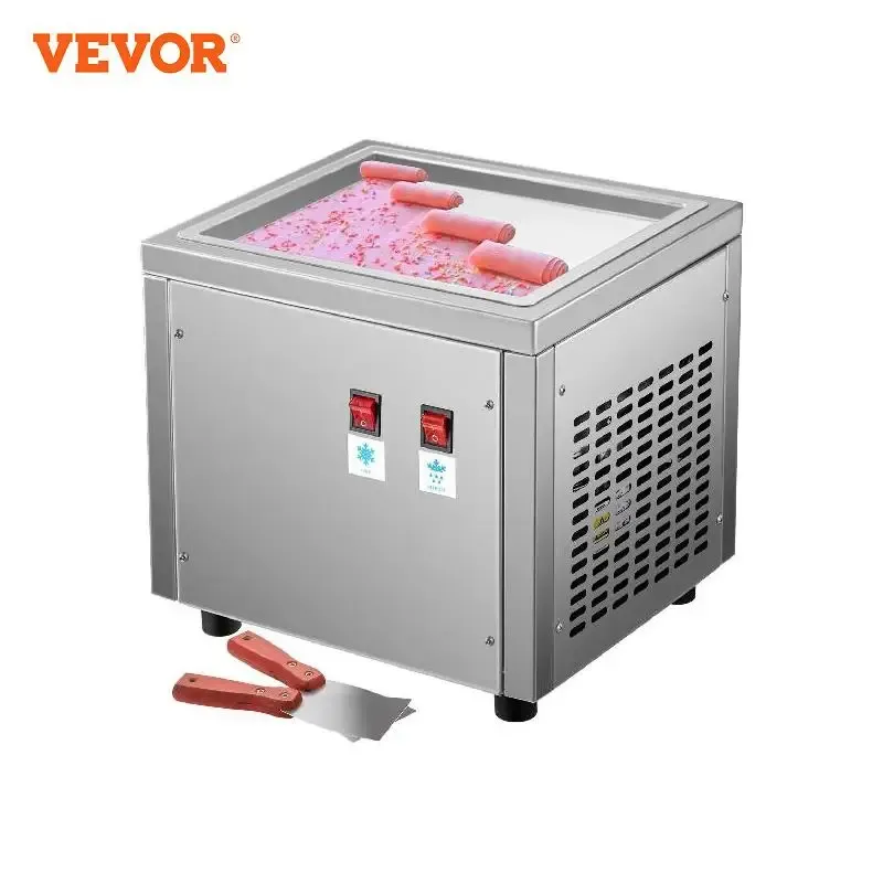 Makers VEVOR 280W Commercial Fried Ice Cream Roll Machine 24 x 28 cm Single Square Pan Stainless Steel Home Ice Cream Porridge Maker