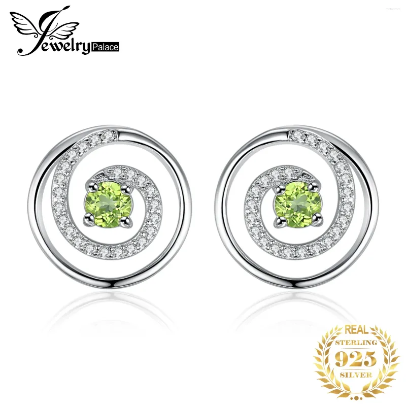 Stud Earrings JewelryPalace Circle Round Natural Peridot 925 Sterling Silver For Women Green Gemstone Fine Jewelry Birthday Gift