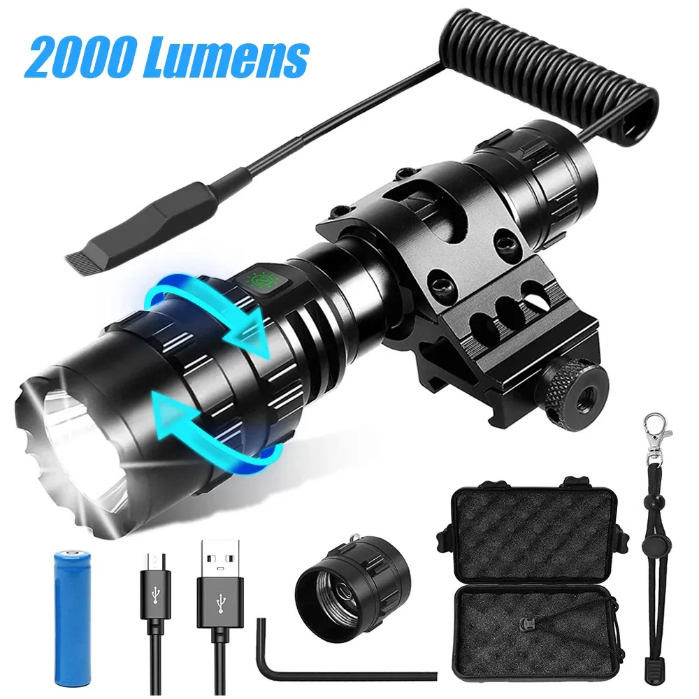 SCOPES 2000 Lumens Flasona tattica ricaricabile ricaricabile armi di torcia per armi con accessori per la caccia al monte Accessori soft