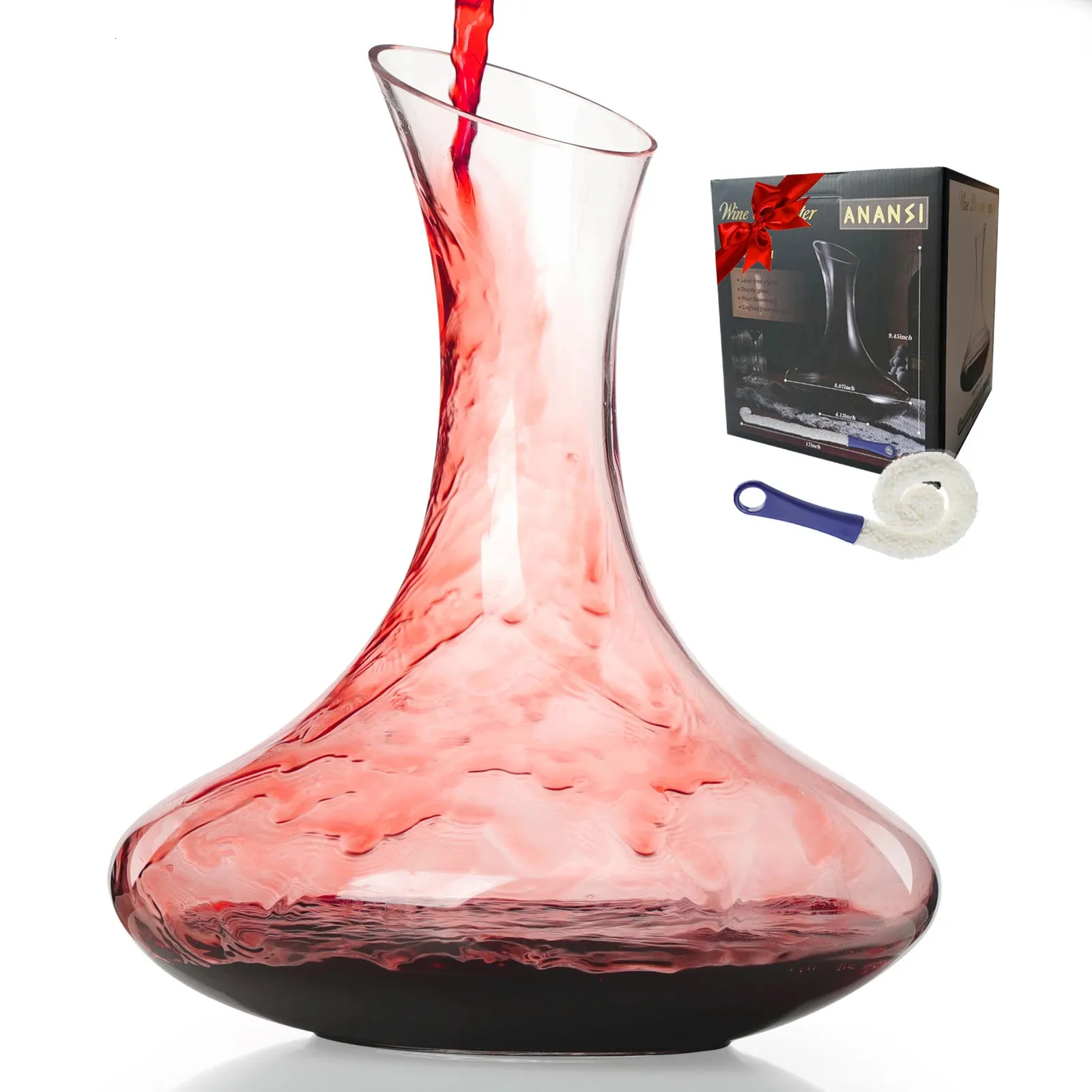 Carafe en verre cristallin de vin de vin améliore la saveur et l'arôme avec cet ensemble de brosse aératrice élégante cadeaux de Noël 240419