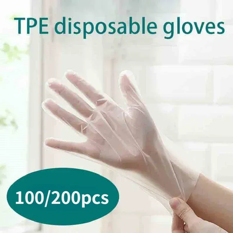 美容用の手袋きれいな作業ゴム手袋100 PCS透明なビニールTPEグローブラボワーク用のラテックスフリーグローブ