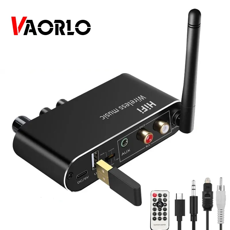 Adapter Vaorlo Bluetooth 5.0 Mottagare Remote Control Wireless Adapter Digital till analog ljudkonverterare Optisk koaxial till 3,5 mm aux