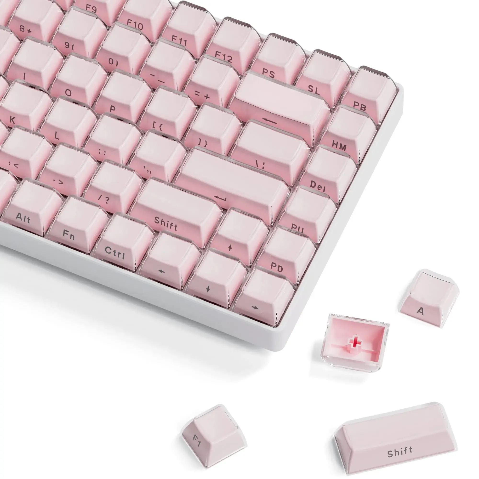 Tillbehör 113 Key Jelly Round Side Keycaps Ice Crystal genomskinlig rosa OEM -profil Key Cap för körsbär MX 61 68 104 Mekaniskt tangentbord