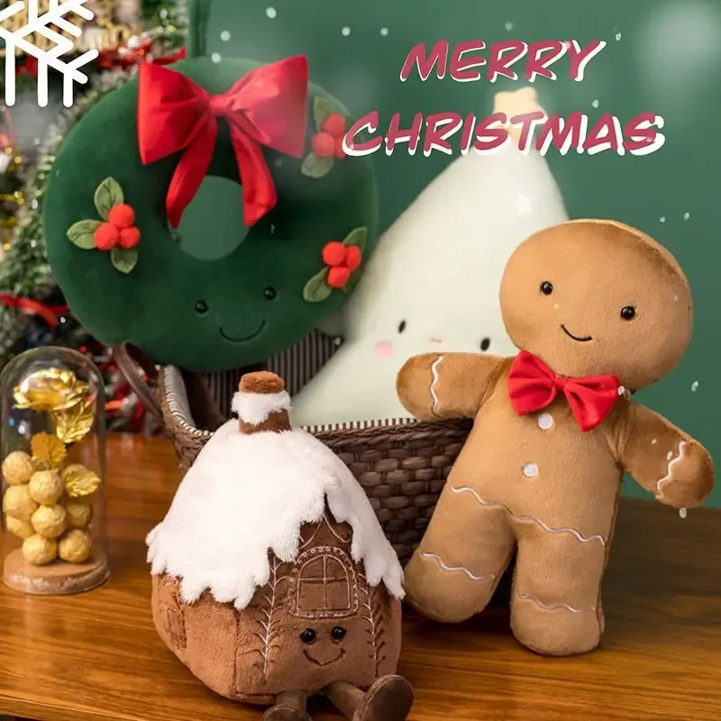 Dolls Christmas Day Decorative Pillow Ginger Bread Plush Toy Christmas Tree Doll Chocolate Cookie House Shape Doll Xmas Party Decor