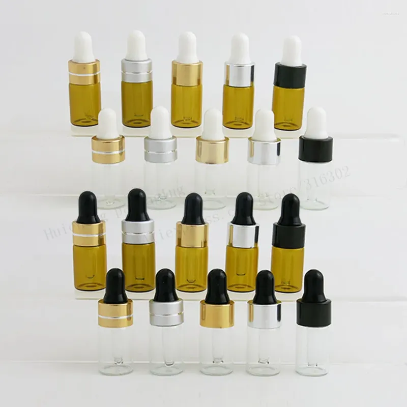 Bottiglie di stoccaggio 100pcs 3 ml di valori di bottiglie di gocce di vetro carini fiale con pipetta per olio essenziale di profumo cosmetico Piepette