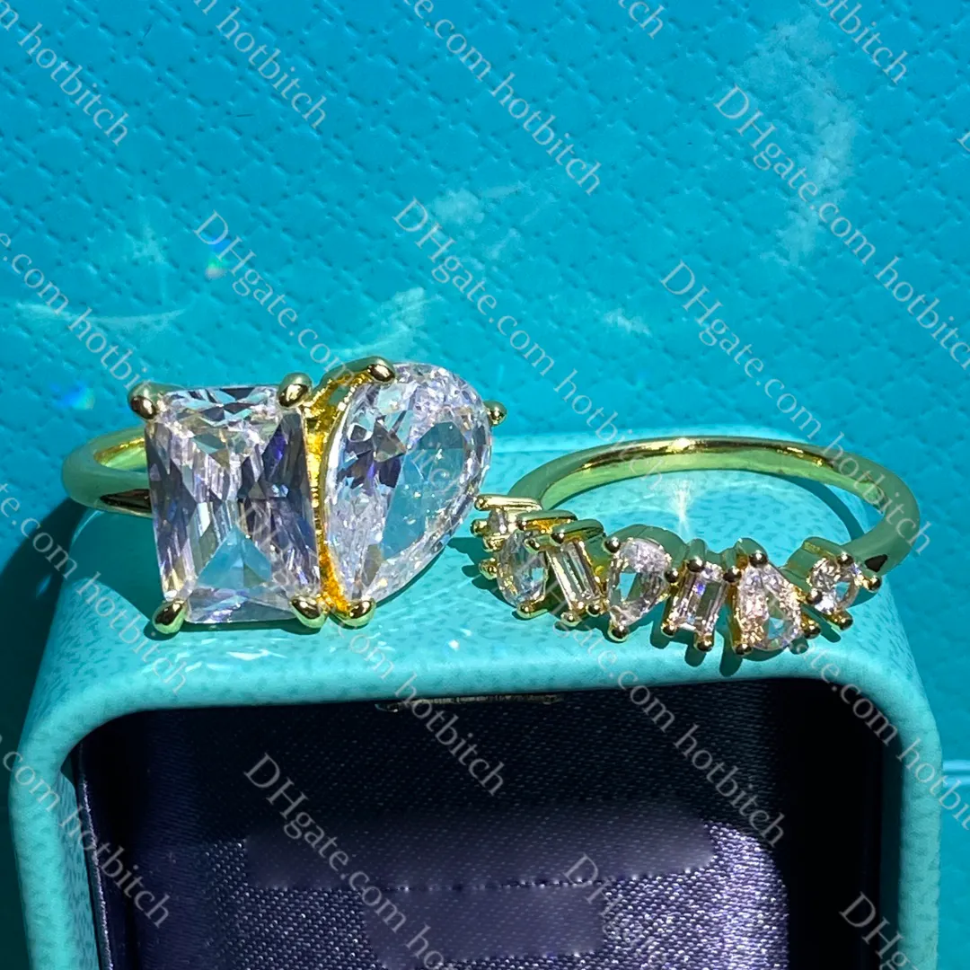 Tasarımcı Elmas Yüzük Kadınlar için Altın Nişan Yüzüğü Lüks 925 Silver Ring Lady Mücevher Seti Sevgililer Günü Hediyesi Kutu