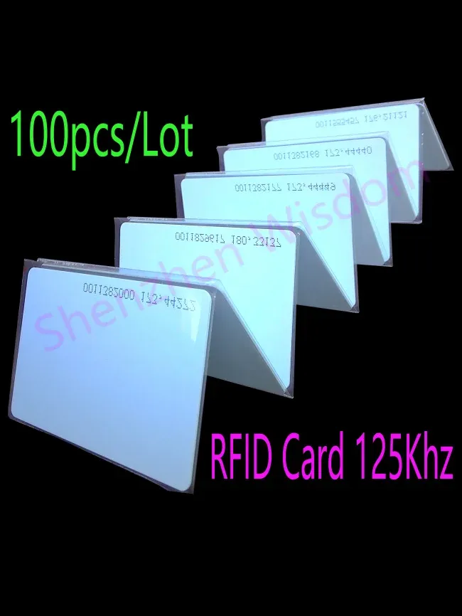 Kontrola 100pcs/partia RFID 125KHz Karta EM4100 TK4100 Identyfikator karty inteligentnej PCV Karta dopasowana do czasu kontroli dostępu
