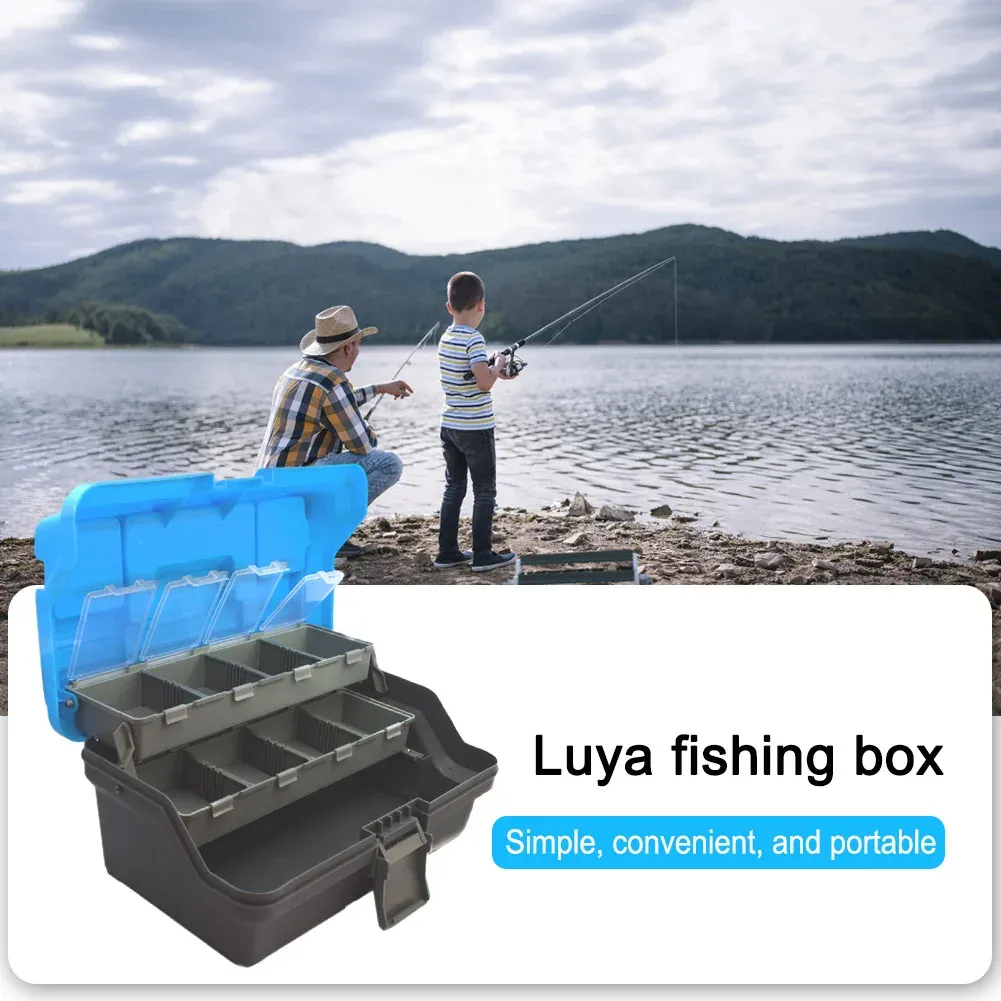 Accessoires 3Layer Folding Fish Haken Köderbox Mehrzweckspeicher -Werkzeugkasten mit Hardware -Speicherbox für Fischereikäfer Speicherplatz