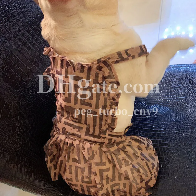 Dog Classic Letter Dress Pet Cat Dog Designer Foldad spetsklänning Summer Breattable Suspender kjol för Teddy Corgi French Bulldog