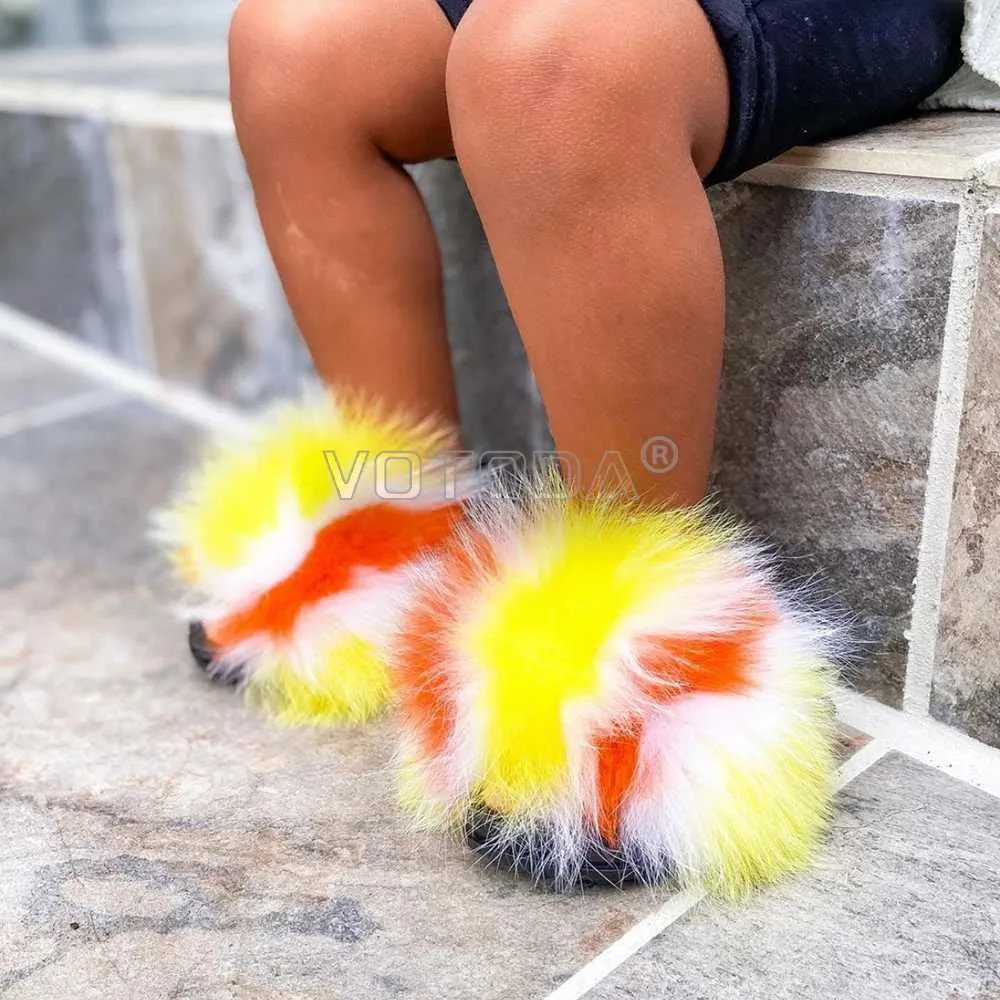 Fluffy Fun: Childrens Fur Slider Sandals Real Fur Flip Flop With