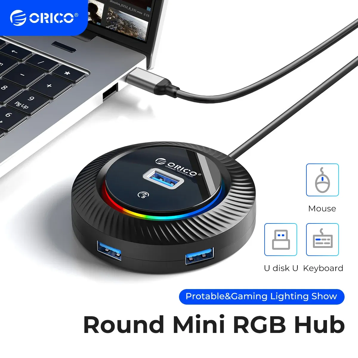 Hubs ORICO RGB USB 3.0 HUB With Type C Power Port 5Gbps High Speed Multi Splitter OTG Adapter For PC Computer Accessories Macbook Pro