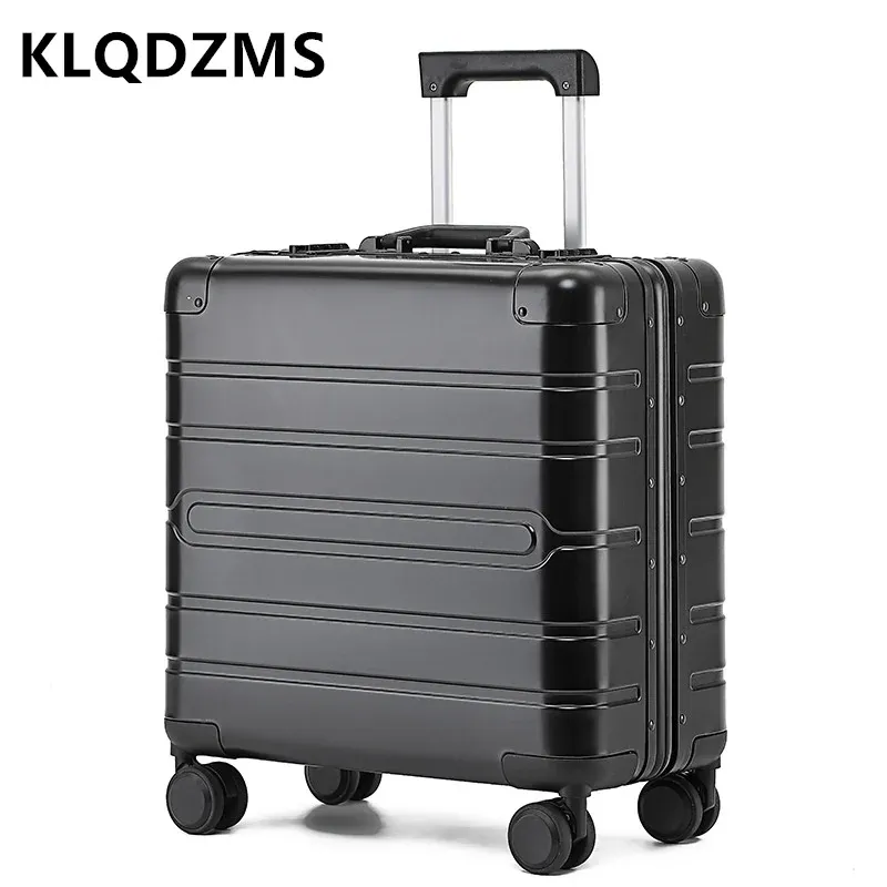 Luggage KLQDZMS Allaluminum Business Suitcase Portable 18Inch Trolley Case Universal Wheel Stewardess Computer Boarding Luggage