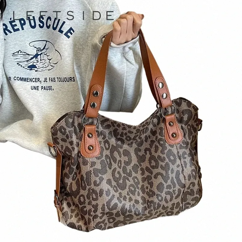 Bolsas de ombro de padrão de leopardo da esquerda para mulheres Pu couro feminino 2023 Tendência de inverno Fi bolsa de crossbody bolsa grande v2pc#