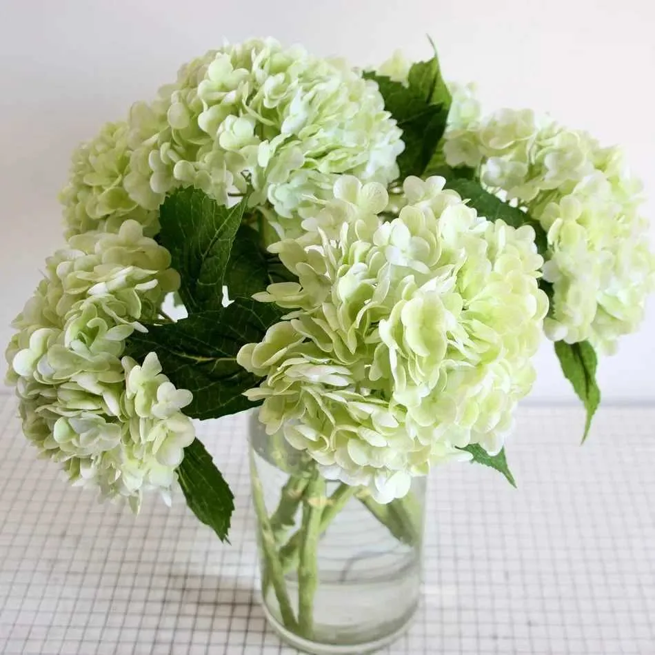 Faux blommig grönare hortensia konstgjorda blommor real touch latex 21 tum stor hortensia för hemdekoration brud bukett bröllop 6 st 53 cm t240422