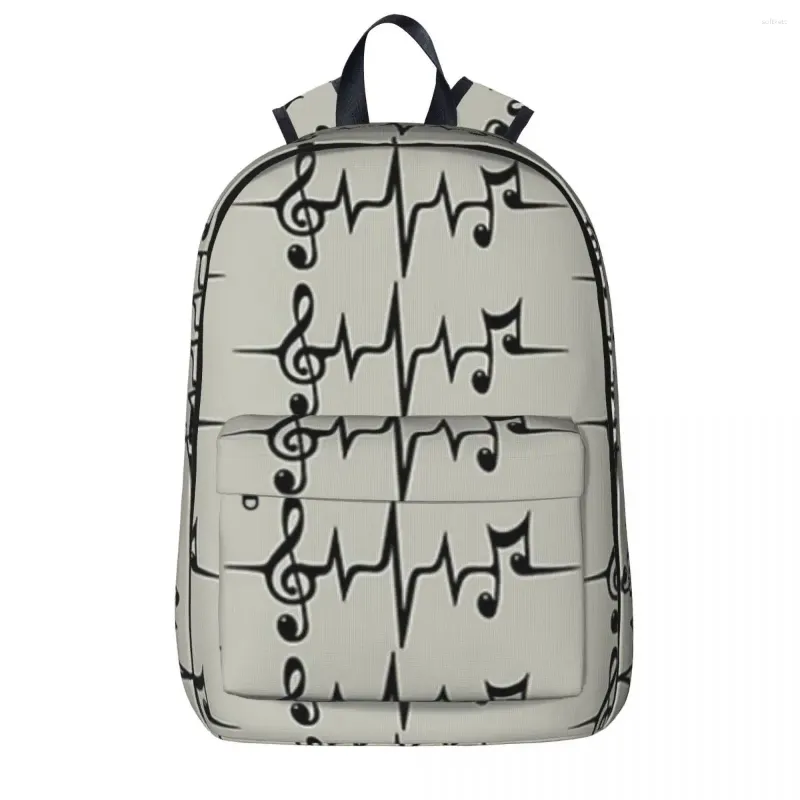 Música Música Pulso de pulso de batimentos cardíacos Clef Frequency Wave Sound Festival Backpacks Student School Bag ombro Laptop Rucksack Casual