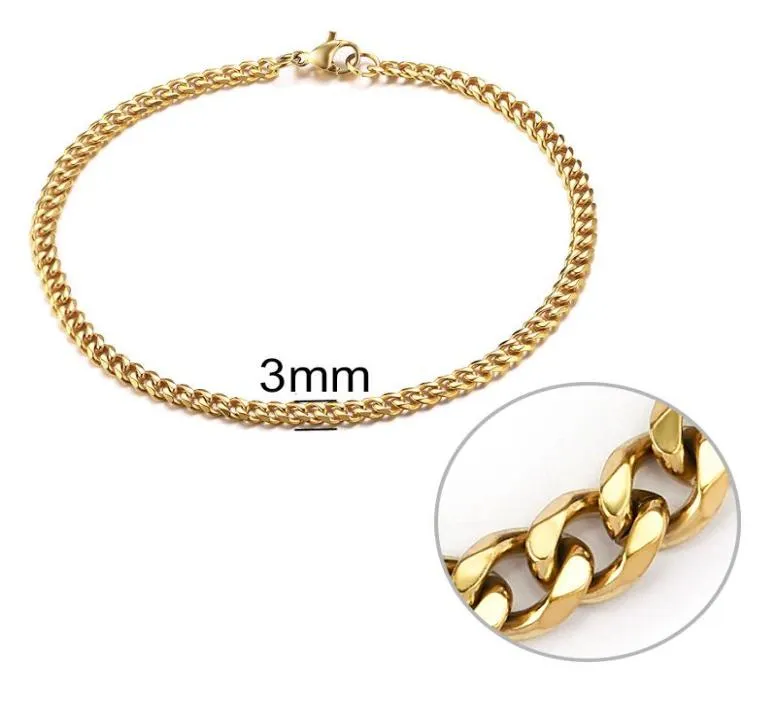 Link Chain 3mm Men Bracelet roestvrij staal Curb Cuban Link Bangle voor mannelijke vrouwen Hiphop trendy pols sieraden geschenk 192123cm9864557