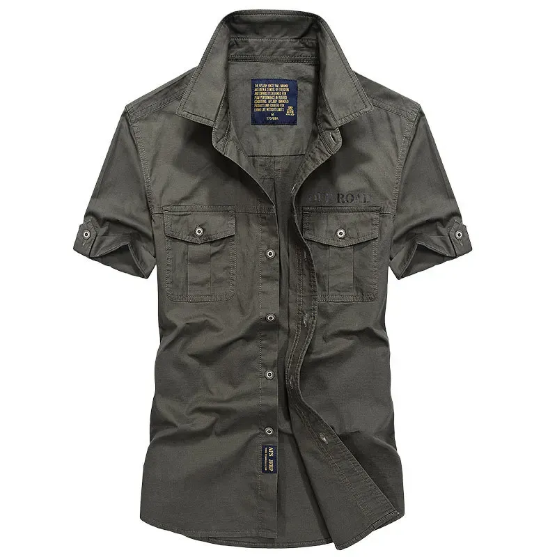 Skjortor plus storlek 4xl herr sommar kort ärm skjortor last militär tröjor andas coola importerade kläder camisa social maskulina