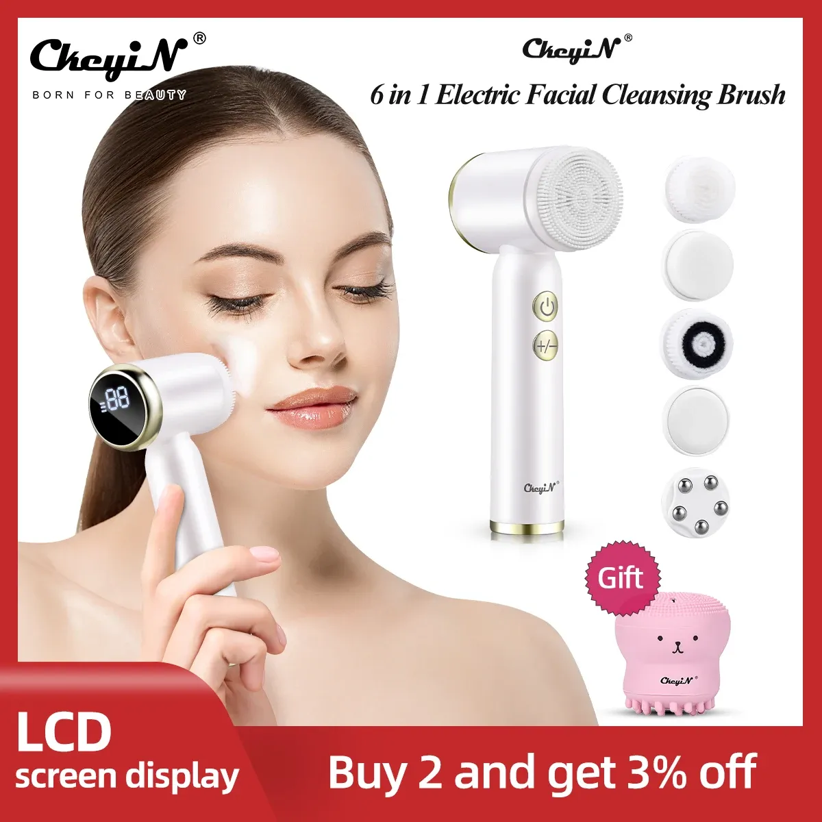 Skrubber CKEYIN 6 I 1 Electric Facial Cleanser Face Cleansing Brush med LCD -ansiktsrengörare Vattentät Blackhead Remover hudvårdsverktyg