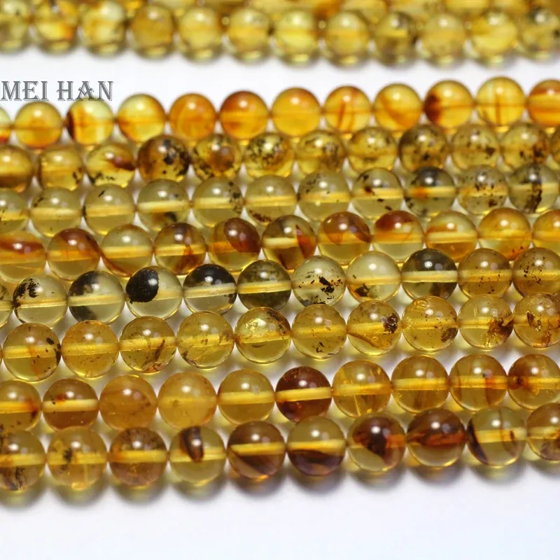 Perles Meiahn en gros naturel A + Golden Piebald Amber Smooth Round Round Loose Perles pour bijoux DIY DESIGN