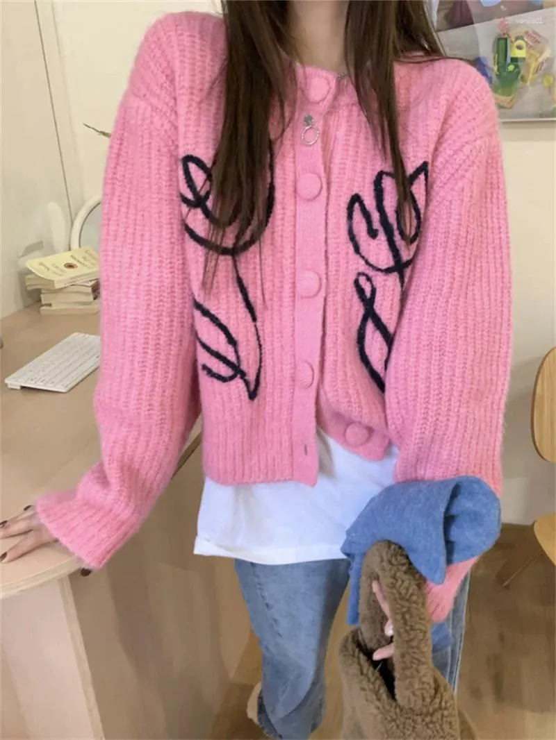 Knits de mujeres alienígenas Kitty Pink Sweaters Florals Coats Fashion Slim Women Fashion 2024 Vintage Loose Spring Gentle All Match Casual Daily