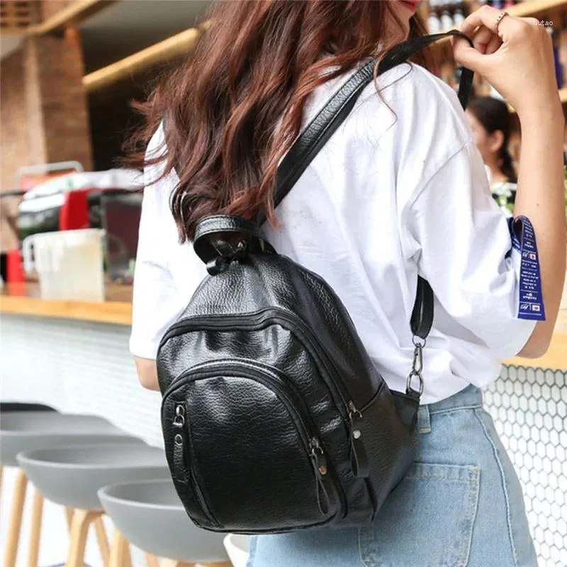 Stylish PU Leather School Backpack for Women Multipurpose Travel Shoulder Bag