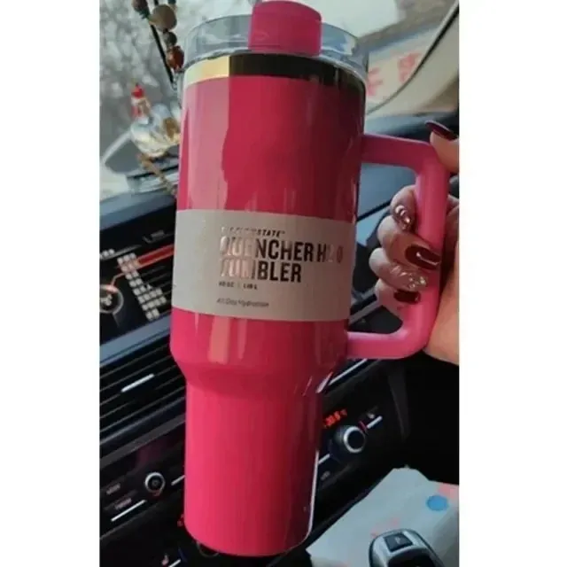 Pink Parade 40oz Quencher H2.0 Mugs Cups Camping Travel Car Cup rostfritt stål Tumblers Cups med silikonhandtag Alla hjärtans dag gåva