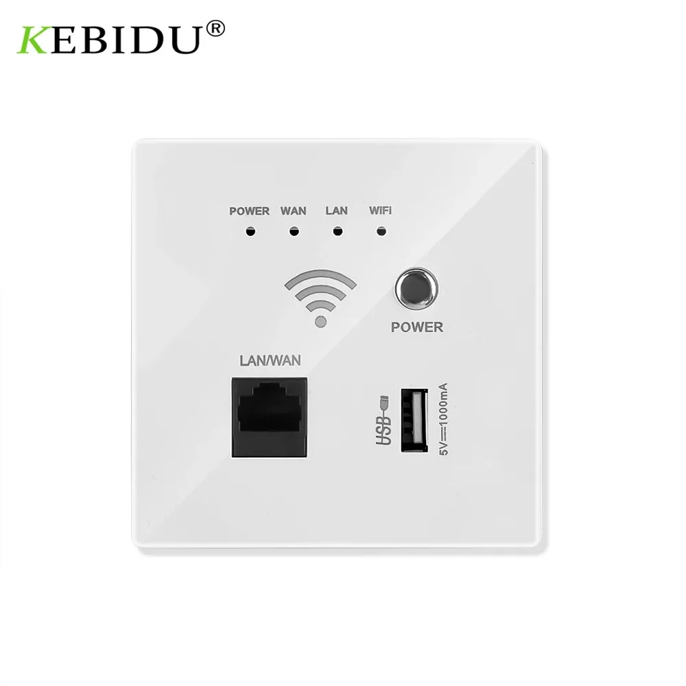 Plugs Wireless WiFi Socket RJ45, AP Relay Smart USB Socket Smart WiFi Repeater Extender, 220V Power, 300 Mbps inbäddade Wall WiFi Router