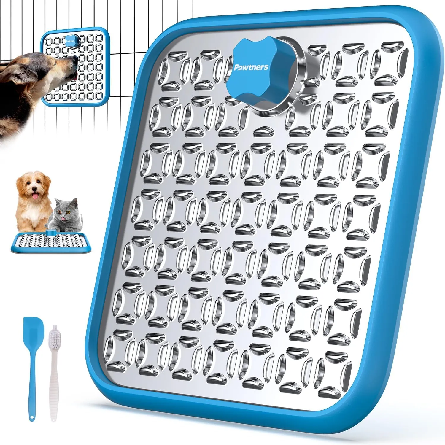 Image showcasing Large Stainless Steel Pet Lick Mat: Slow Feeder for Dogs & Cats ...