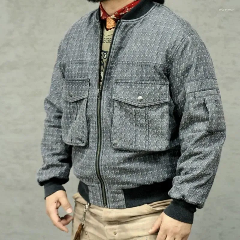 メンズジャケット高品質のアメカジーヴィンテージツールジャケット染色洗浄野球ユニフォームフライトパフ
