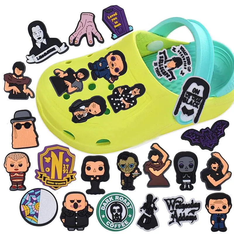 Anime charms wholesale childhood memories black wednesday funny gift cartoon charms shoe accessories pvc decoration buckle soft rubber clog charms