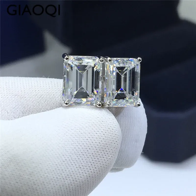 Earrings GIAOQI Original Real Platinum Plated 925 Silver Total 4 Carat Diamond Tester Past Emerald Cut D Color Moissanite Stud Earrings