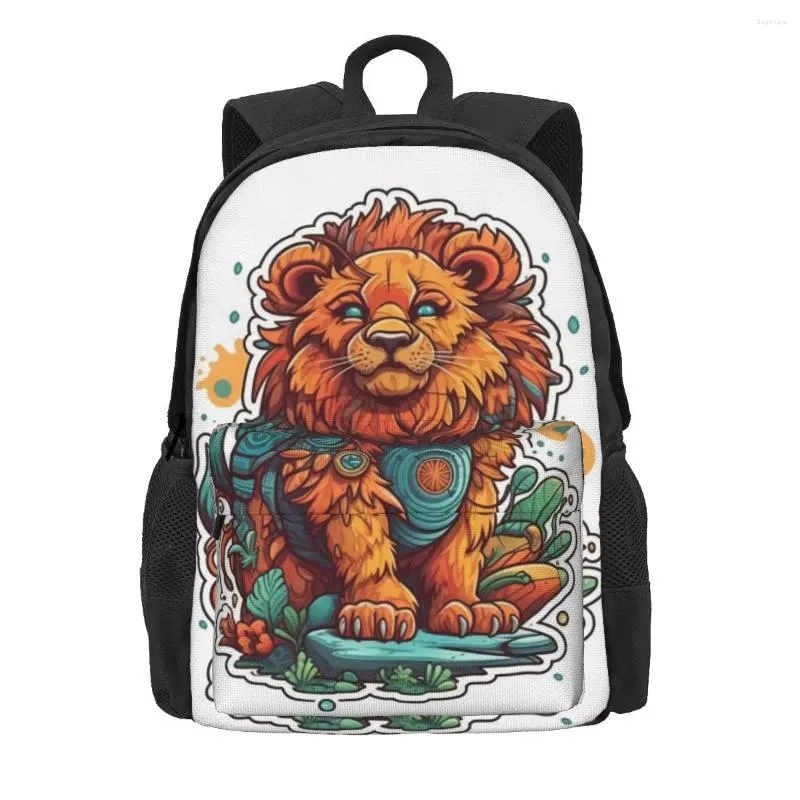 Backpack Lion Cartoon Nature Style Workout Backpacks Teen Pretty School Bags Custom Print Rucksack