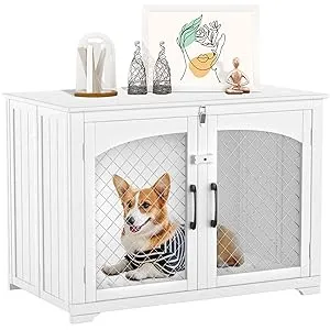 Dog House Indoor Piskyet Wooden Dog Crate Furniture With Divider