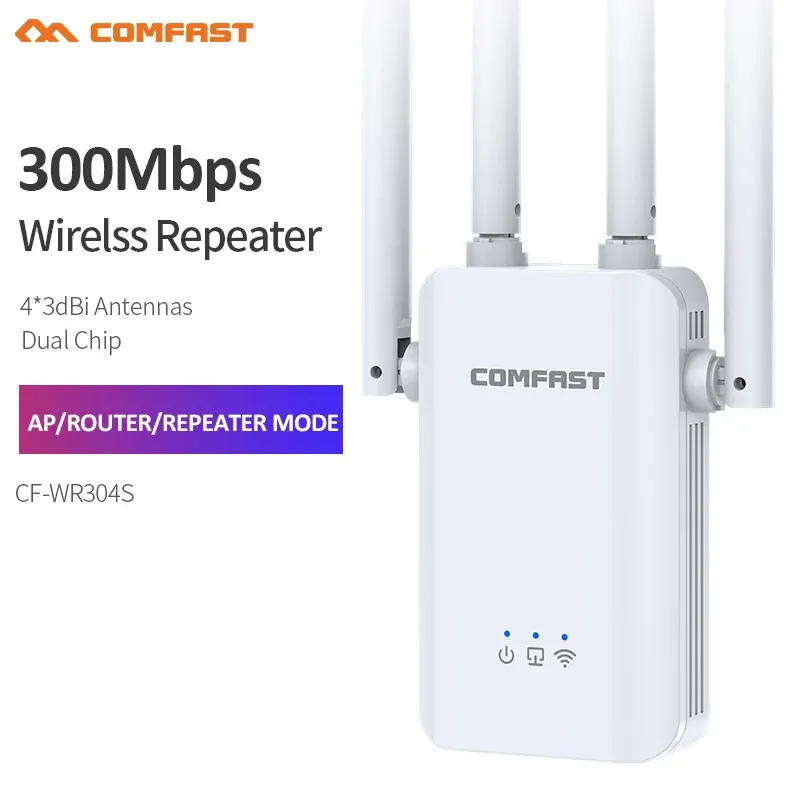 Routers Comfast CFWR304S 300Mbps 2.4GHz Wireless WiFi Repeater Router Wi fi Extender Signal Amplifier Repetidor With 4 External Antenna