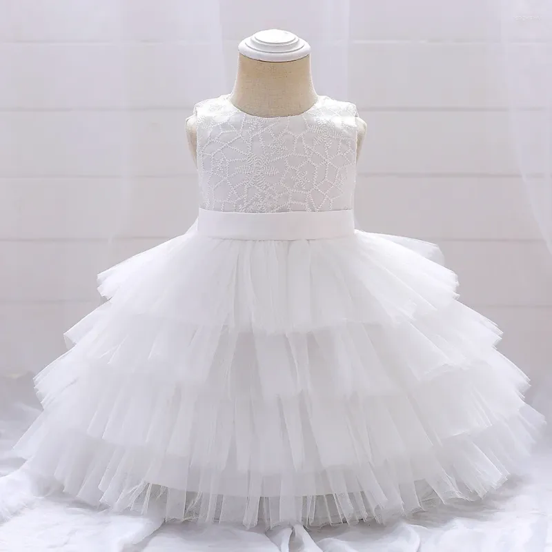 Robes de fille bébé 1ère année Robe de baptême d'anniversaire pour les bébés filles Party de mariage en tulle Bow Berning Robe Toddler Vêtements