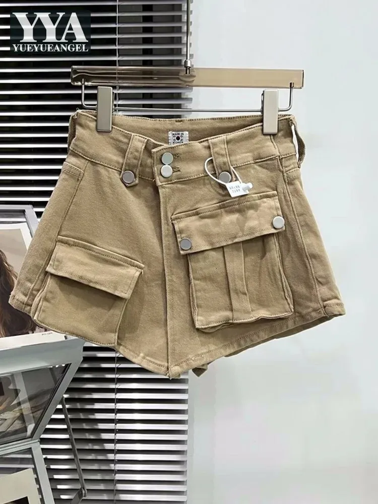 Kobiety Summer Big Kieszonkowe spódnice Khaki jeansowe dżinsowe dżins