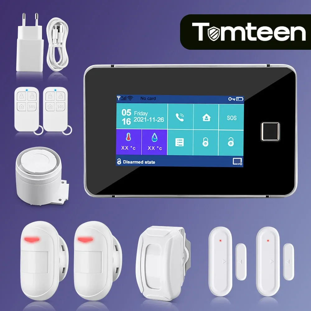 コントロールTomteen Tuya Smart WiFi GSMセキュリティアラームシステム433MHz WiFi GSMアラームワイヤレススマートハウスアプリコントロールS0Sアンチテフフィートアラーム