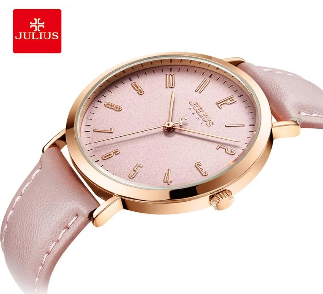 Julius Big Dial Candy Color Simple Woman Kijk Fashion Leather Waterproof Quartz Polshipes Casual Student Girl Gifts2359875