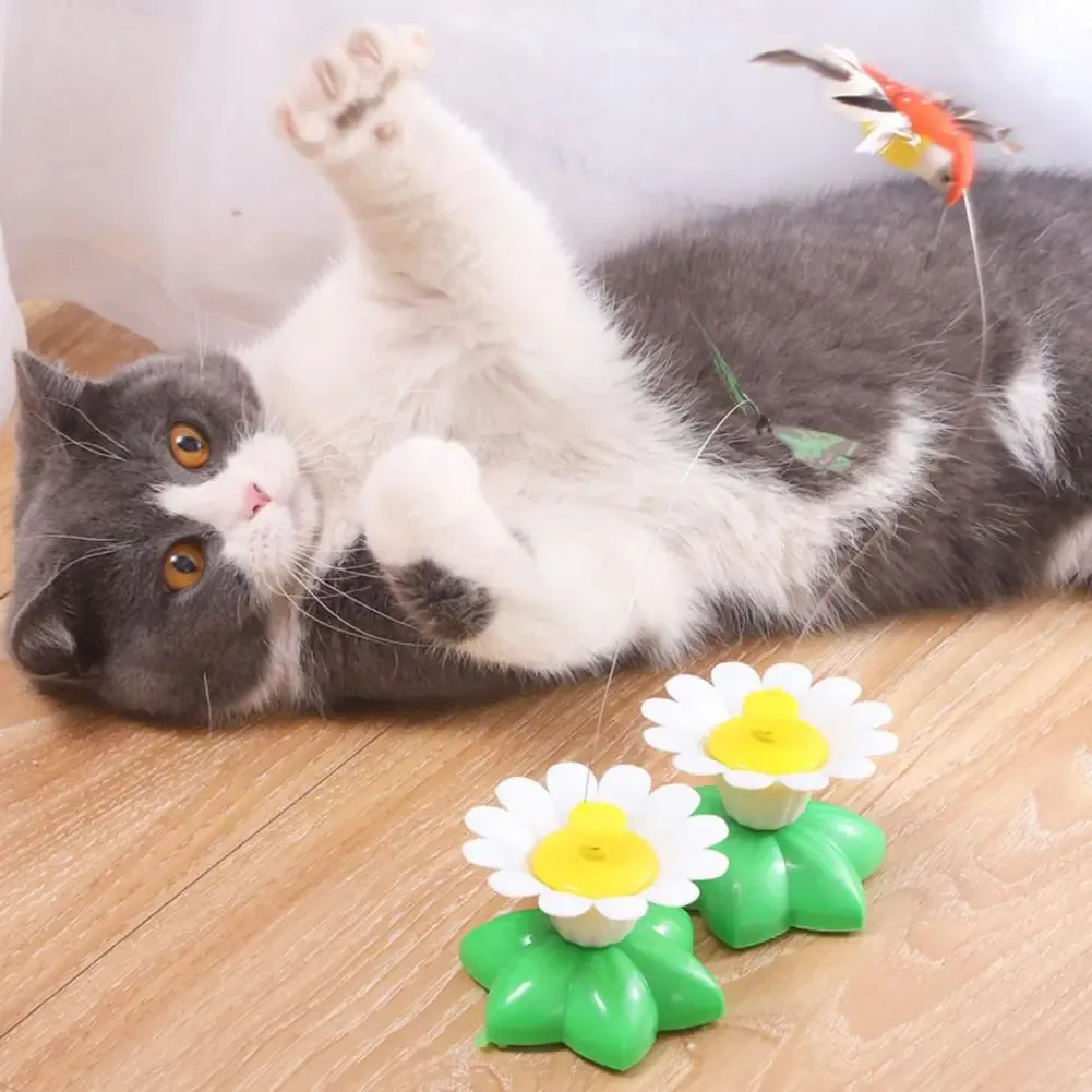 Speelgoed vlinder interactief kattenspeelgoed met 360 graden roterende vliegende vogelbij vlinder en bloembasis katten teaser huisdierbenodigdheden