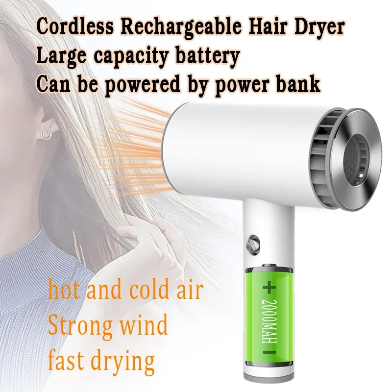 Dryer Portable Home Outdoor Travel Camping Cordless Charging Usb Negative Ion Hot and Cold Air Hair Dryer Mute Hair Care Tools and Equip