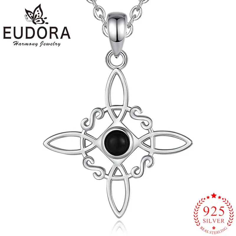 ネックレスEUDORA NEW 925 STERLING SILVER WITCHRACT CELTIC KNOT NECKLACE OBETIDIAN AMULET PENDANT WITCH JEWELRY FINE GINE FINE MEN MEN MEN MEN