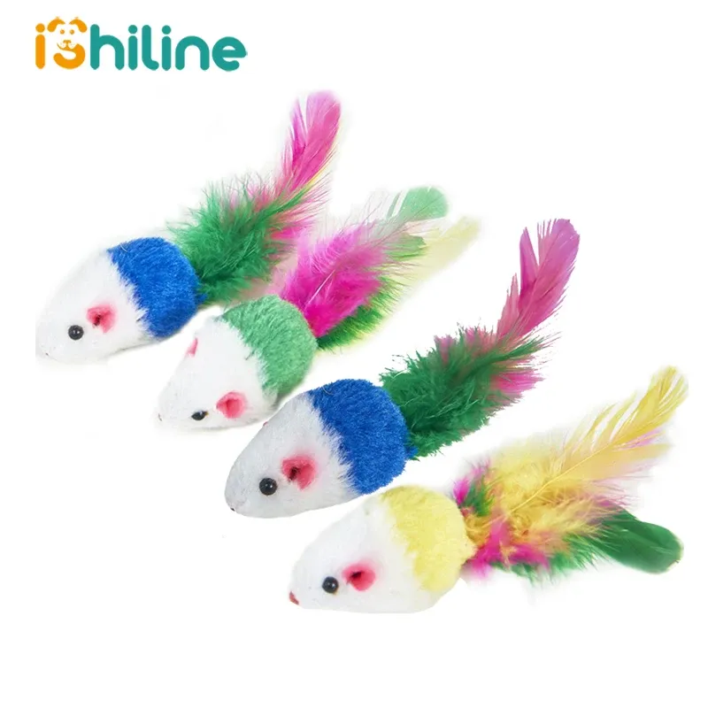 Zabawki 10pcs/Lot uroczy mini polar Fałszywe mysie zabawki kolorowe kolorowe pióra zabawne zabawki dla kotów Kitten Puppy Pet Matery