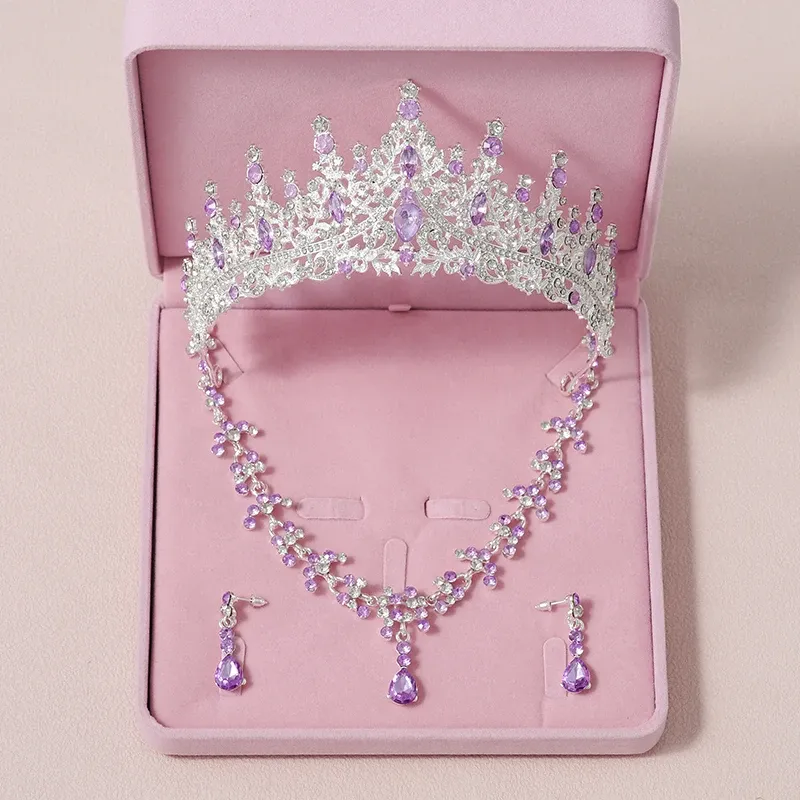 Set Brud Crown Set 3 -delar Artificial Crystal Sweet Birthday Set