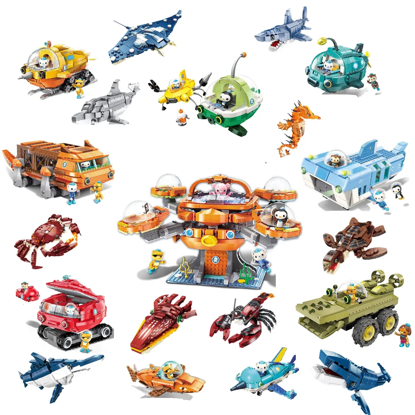 Blocks Anime Octonauts Octopod GUP Blocks Figuras de ação criaturas oceânicas Toy Bricks Friend Interação Kids Toys